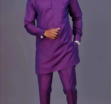 Plus Size African Plain Purple Long Sleeve Men's Set