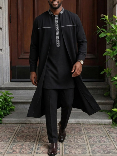 TACOHEAL Ethnic Embroidery Agbada 3 Pieces Set For Men