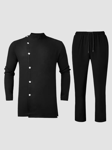 TACOHEAL Plus Size Mandarin Collar Button Down Men's Set